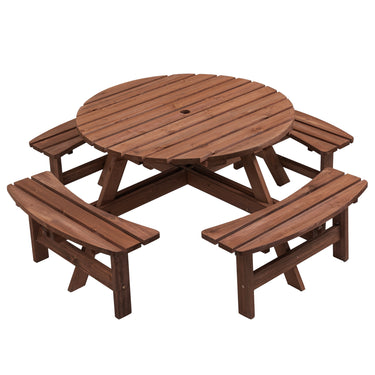 8 - Person Outdoor Wooden Picnic Table 4 Built - in Benches, 2220lb CapacityMUTUKISPACE