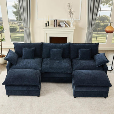 Modular U-Shaped Sectional Sofa with Ottoman – 3-Seater Deep Seat Cloud Couch in Chenille, Slate Gray, for Living Room Comfort - Back view