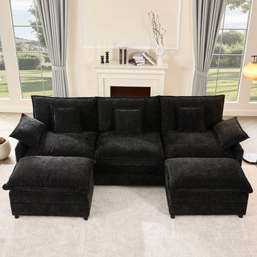 Modular U-Shaped Sectional Sofa with Ottoman – 3-Seater Deep Seat Cloud Couch in Chenille, Slate Gray, for Living Room Comfort - Side view