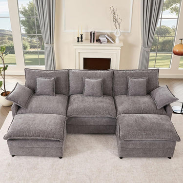 Modular U - Shaped Sectional Sofa with Ottoman – 3 - Seater Deep Seat Cloud Couch in Chenille, Slate Gray, for Living Room ComfortMUTUKISPACE