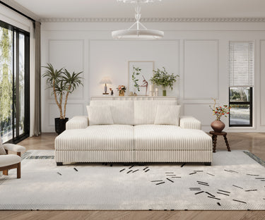Modern Convertible Corduroy Sleeper Sofa with Lounge Chair, Oversized Beige Sofa for Living RoomMUTUKISPACE