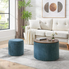 2-Piece Round Chenille Storage Ottoman Set (Dark Blue, 23.62