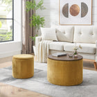 2-Piece Round Chenille Storage Ottoman Set (Dark Yellow, 23.62