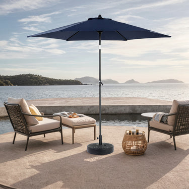 9FT Market Patio Umbrella with Push - Button Tilt & Crank, 6 Sturdy Ribs (Navy Blue, Base Not Included)MUTUKISPACE