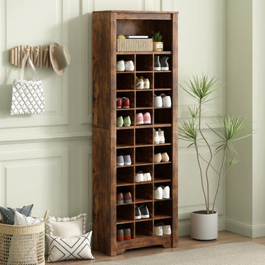 Rustic Shoe Cubby Storage Cabinet – 30 - Cubby Free Standing Shoe Organizer for Hallway or BedroomMUTUKISPACE