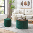 2-Piece Round Chenille Storage Ottoman Set (Dark Green, 23.62