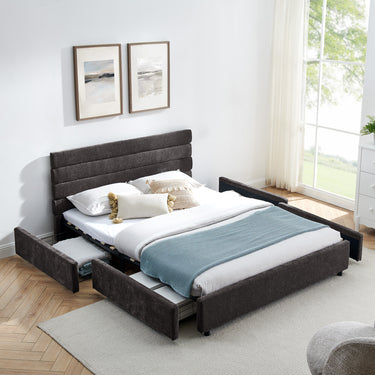 Modern Queen Cushioned Bed Frame with Headboard, Comfortable DesignMUTUKISPACE