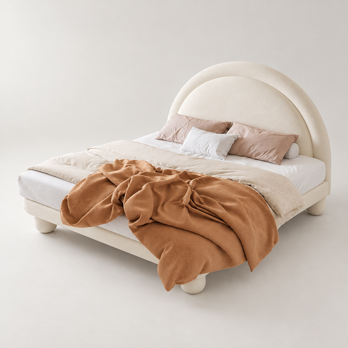 AI-assisted studio presentation of Double-Arch Upholstered Bed. Refer to original product photographs and selected configuration.