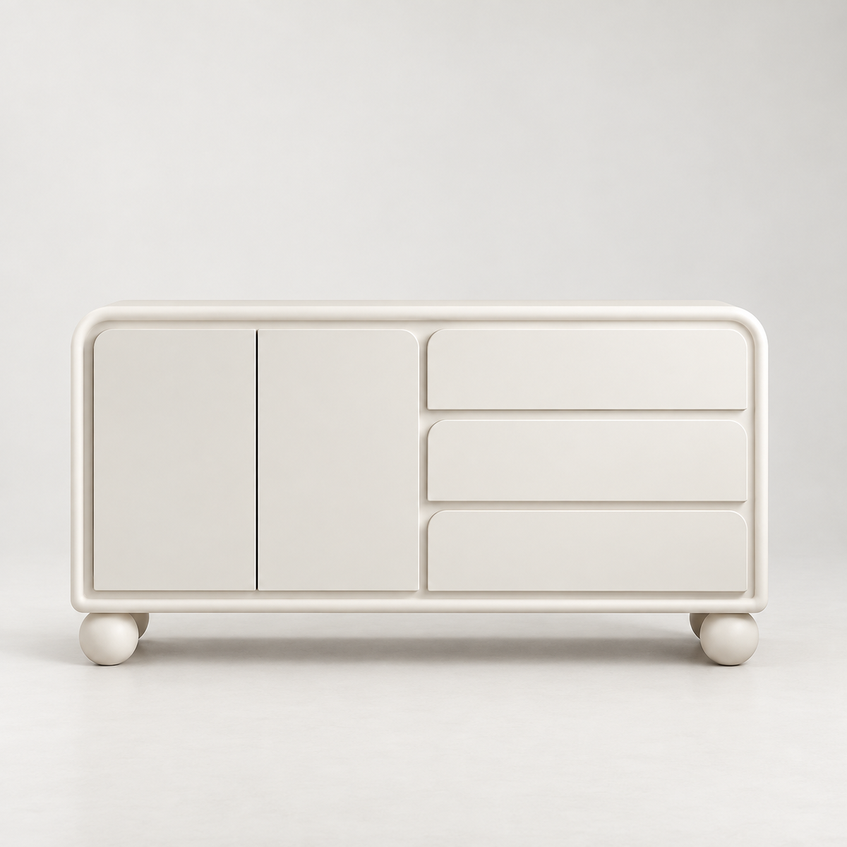 AI-assisted studio presentation of Rounded Sideboard with Ball Feet. Refer to original product photographs and selected configuration.