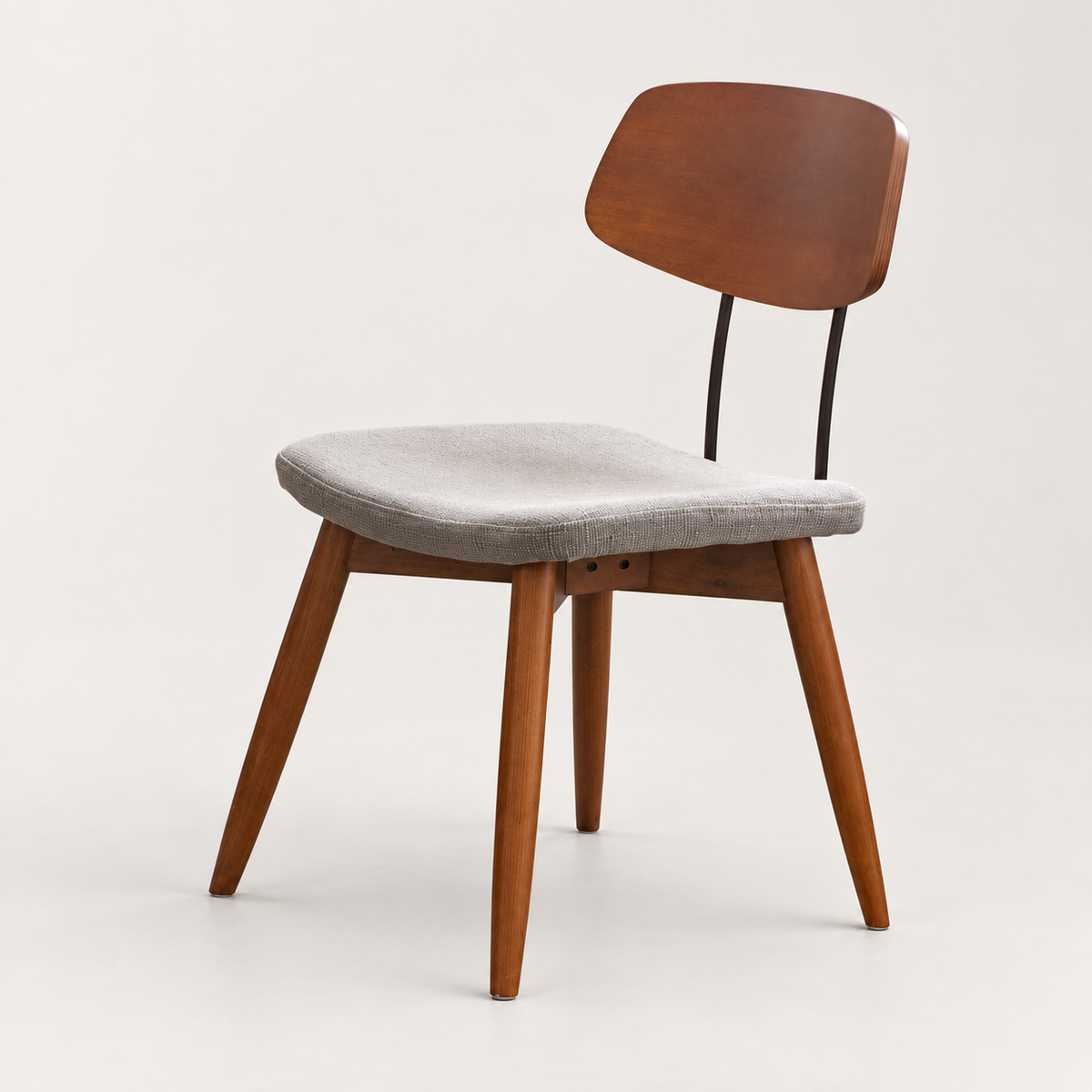 Wood-Back Dining Chair with Upholstered Seat — studio presentation with AI-edited background