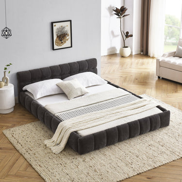 Queen Upholstered Platform Bed with Chenille Fabric, Headboard, No Box Spring Needed, Dark GreyMUTUKISPACE