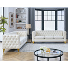 2-Piece Beige Velvet Tufted Square-Arm Sofa Set – Button Upholstery, Metal Legs