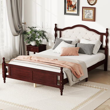 Classic Queen Bed Frame with Upholstered Headboard, Panel Footboard & Pine Wood Platform SupportMUTUKISPACE