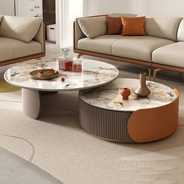Round Sintered Stone Coffee Table Set – Elegant Design for Living Rooms fme - 3128MUTUKISPACE
