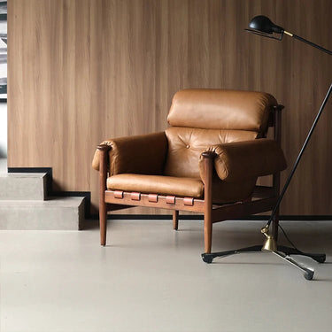 Ash Wood Armchair with Genuine Leather – Perfect for Modern Living Room Decor fme - 3129MUTUKISPACE