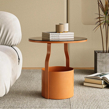 Tempered Glass Side Table – Orange Base with Storage for Modern Interiors fxmj - 3056MUTUKISPACE