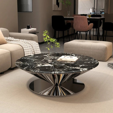 Stainless Steel Round Coffee Table – Elegant Marble Design for Living Rooms fyeyj - 5214MUTUKISPACE
