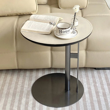 Leather & Steel Coffee Table – Minimalist Side Table for Living Room hakt - 5147MUTUKISPACE