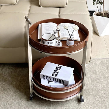 Leather & Steel Coffee Table with Dual Shelves – Functional Modern Accent hakt - 5153MUTUKISPACE