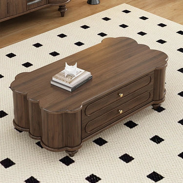 Modern Walnut Wood Coffee Table with Drawers – Stylish Living Room Center Table halmh - 5310MUTUKISPACE