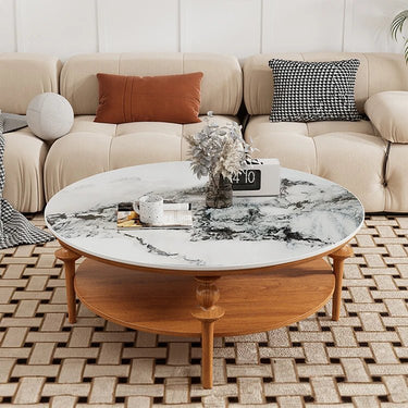 Modern Coffee Table with Sintered Stone Top – Round Solid Wood Centerpiece for Living Room halmh - 5322MUTUKISPACE