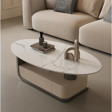 Oval Marble Coffee Table with Storage – Sophisticated Modern Accent hch - 3094MUTUKISPACE
