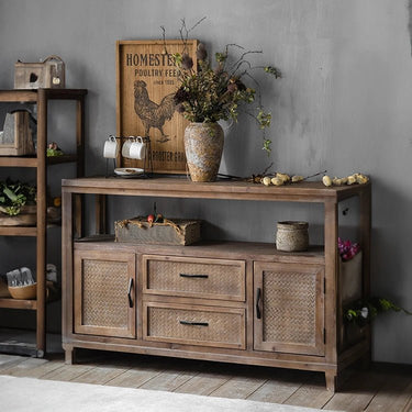 Rustic Cabinet with Woven Details - Stylish Storage Solution hdst - 4222MUTUKISPACE