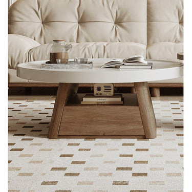 Elegant Beige Brown Solid Wood Coffee Table for Cozy Living Spaces hjl - 1230MUTUKISPACE