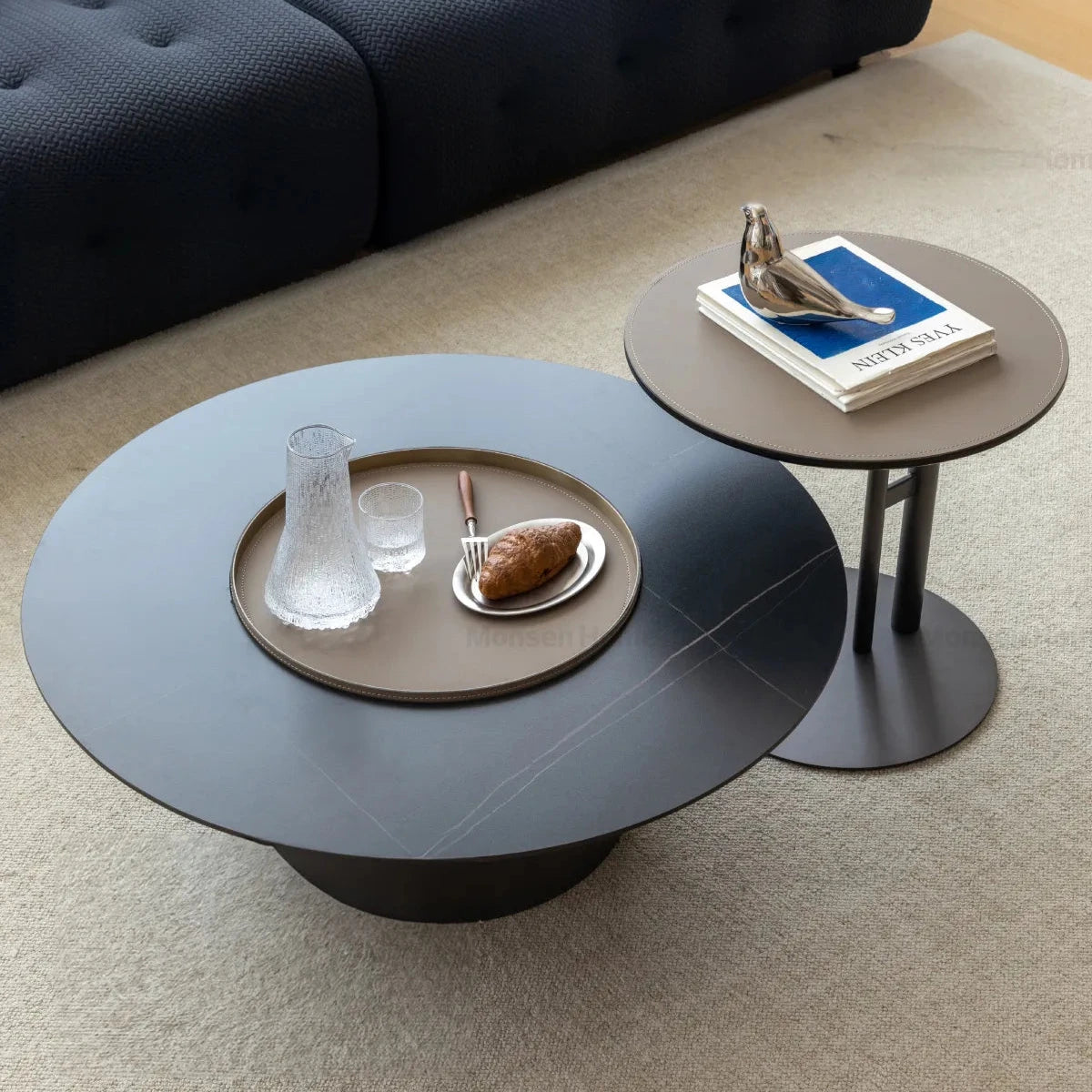 2-Piece Modern Coffee Table Set – Sintered Stone and Synthetic Leather ...