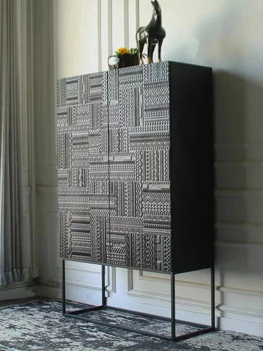 Storage Cabinet – Ash Wood & Acrylic with Modern Textured Design hmsf - 4669MUTUKISPACE