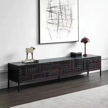Acrylic TV Cabinet – Solid Wood Base with Intricate Modern Pattern hmsf - 4671MUTUKISPACE