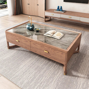 Coffee Table with Sintered Stone Top – Ash Wood Storage Design hyc - 3116MUTUKISPACE