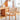 Sleek Mid - Century Modern Chair with Orange, Off - White, and Yellow Leathaire - Natural Oak, Cherry, and Light Brown Wood Finish hykmq - 745MUTUKISPACE