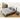 Stylish Bed with Natural Oak, Pine & Cotton - Ramie Upholstery – Elegant Brown, Off White & Gray Finish hym - 630MUTUKISPACE