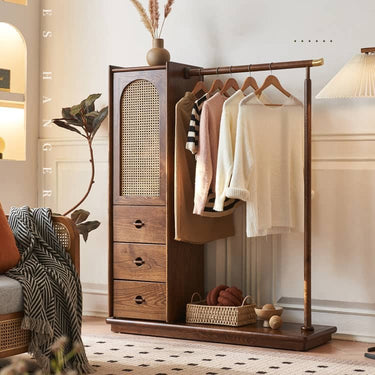 Stylish Brown Rattan wardrobe closet with Elegant Ash Wood Finish tzm - 526MUTUKISPACE