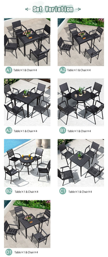 Garden Table Set 5 - Piece 4 - Person Width 27.6"/31.5" Chair 4 Types Cafe Style Weatherproof Waterproof Durable Armrest Outdoor Lightweight Compact Hotel Store Composite Black zy - 034MUTUKISPACE