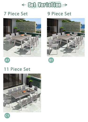 Garden Table Set Large Extendable Chair 7 - Piece 9 - Piece 11 - Piece Outdoor Glamping Nordic Cafe Style Stylish Hotel Furniture Aluminum Alloy zy - 036MUTUKISPACE