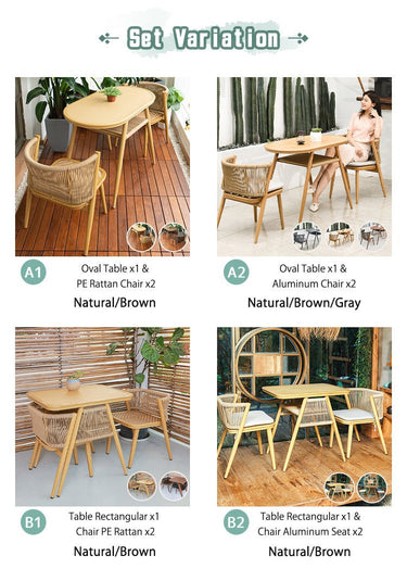 Garden Table 3 - Piece Set Width 31.5"/41" Chair Rattan Style Cushion Included 2 - Chair Compact Outdoor Cafe Hotel Balcony New Life Space - Saving Natural Brown Gray Simple zy - 040MUTUKISPACE
