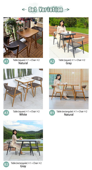 Garden Table 3 - Piece Set Rattan Style Chair 2 - Chair Compact Natural Brown Gray Simple Outdoor Cafe Hotel Waterproof Durable Balcony New Life Space - Saving Square Rectangle zy - 041MUTUKISPACE