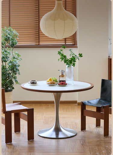 Stone Round Dining Table Set Vintage Solid Wood Luxury Round Table mu - yjxyz - DtableMUTUKISPACE