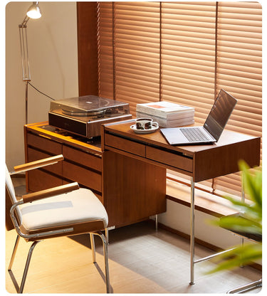 Solid Wood Vintage Extendable Vanity Desk with Storage mu - sgszt - dresserMUTUKISPACE