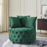 Velvet Upholstered Swivel Chair for Living Room, with Button Tufted Design and Movable Wheels, Including 3 Pillows, GreenMUTUKISPACE