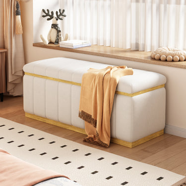 Linen Fabric Upholstered+Solid wood frame Bench with Large Storage Space for the Living Room, Entryway and Bedroom,Beige,( 40''x16''x17'' )MUTUKISPACE