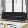 Velvet Sofa for Living Room,Buttons Tufted Square Arm Couch, Modern Couch Upholstered Button and Metal Legs, Sofa Couch for Bedroom, Black Velvet(W834S00022)MUTUKISPACE