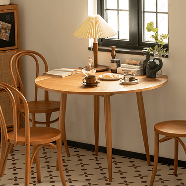 Solid wood foldable dining table extendable round top cherry wood xbjj - glyz - tableMUTUKISPACE