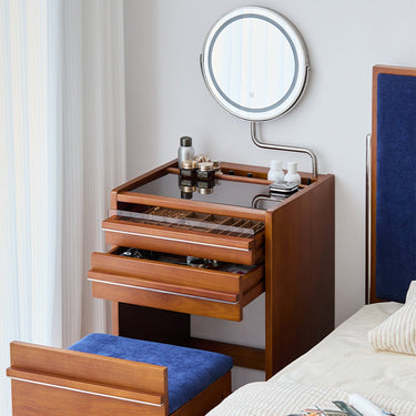 Nordic vintage solid wood makeup vanity with integrated storage cabinet for small apartments mu - ysszt - dresserMUTUKISPACE
