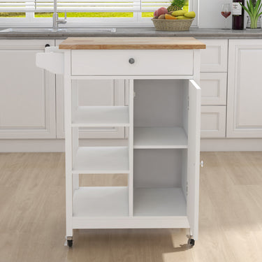 Kitchen island rolling trolley cart with Adjustable Shelves and towel rack rubber wood table topMUTUKISPACE