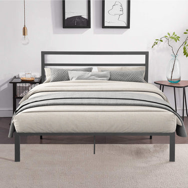 Queen Size Metal Bed Frame with Headboard Charcoal GreyMUTUKISPACE