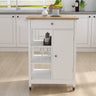 Kitchen island rolling trolley cart with Adjustable Shelves and towel rack rubber wood table topMUTUKISPACE