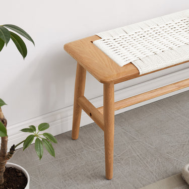 Design Natural Oak Wood Dining Bench Bed Bench for Dining Room, Bedroom, Bathroom (White)MUTUKISPACE
